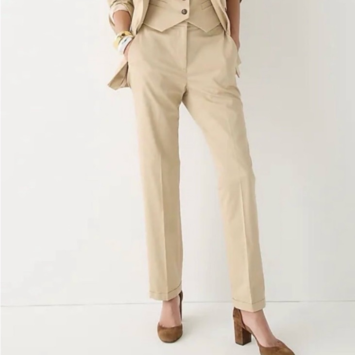 Nwt, J Crew Kate Cuffed Straight Leg Pant, Cotton Tan Chino, 14 Tall, 29.5” Is